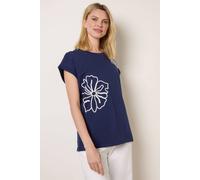 Blue Vanilla T-Shirt With Big Floral Embroidery - S-M - Navy