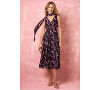 Blue Vanilla Luxe Tie V Neck Sleeveless Dress - UK 16 - Navy