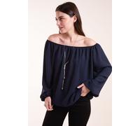 Blue Vanilla Women's Necklace Bardot Elasticated Top in Navy | Size: S/M Blue Vanilla Navy S/M