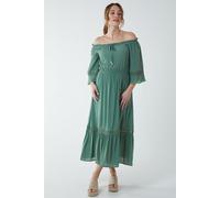 Blue Vanilla Women's Off Shoulder Elasticated Lace Insert Midi Dress in Light Khaki | Size: Small Blue Vanilla Light Khaki S