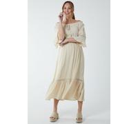 Blue Vanilla Women's Off Shoulder Elasticated Lace Insert Midi Dress in Stone | Size: Medium Blue Vanilla Stone M