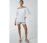 Blue Vanilla Women's Off Shoulder Tie Front Top in Ivory | Size: Small