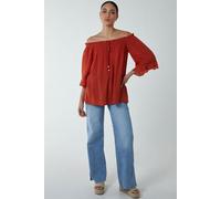 Blue Vanilla Women's Off Shoulder Tie Front Top in Orange | Size: Small Blue Vanilla Orange S