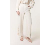 Blue Vanilla Women's Off White Linen Flower Embroidery Trousers in Cream | Size: Large Blue Vanilla Cream L