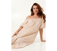 Blue Vanilla Off White Off-Shoulder Bardot Ruffle Dress In Cream Cream One Size