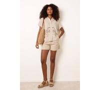 Blue Vanilla Women's Off White Short Sleeve Button Up Collar Blouse in Cream | Size: Small