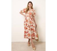 Blue Vanilla Tropical Button Through Midi Dress - M - Orange