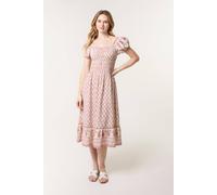 Blue Vanilla Women's Pink Border Print Puff Sleeve Midi Dress | Size: XL Blue Vanilla Pink XL