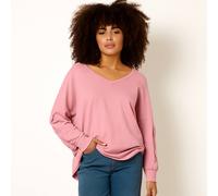 Blue Vanilla Women's Pink Loop Back Sweat Bow Sleeve Raw Edge V Neck Top Blue Vanilla Pink One Size