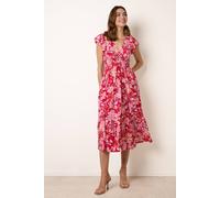 Blue Vanilla Women's Shirred Waist Pink Short Sleeve Slip On V-neck Midi Dress | Size: Small