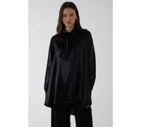 Blue Vanilla Women's Plain Button Through Pussybow Shirt in Black | Size: Small/Medium