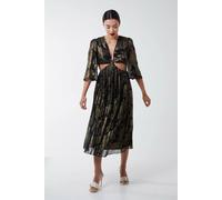 Blue Vanilla Women's Pleated Cut Out Midi Dress in Gold | Size: 12