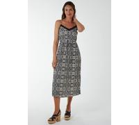 Blue Vanilla Women's Pleated Midi Slip Dress With Lace Trim in Black | Size: 10