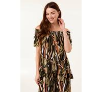 Blue Vanilla Women's Plisse Bardot Top in Khaki | Size: Small/Medium