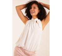 Blue Vanilla Women's Pussybow Sleeveless Top in White | Size: Small/Medium