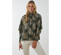 Blue Vanilla Women's Raglan Cut Out Sleeve Volume Top in Green | Size: Medium