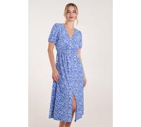 Blue Vanilla Women's Red Short Sleeve Button Front Split Front Midi Dress in Bright Blue | Size: Medium/Large Blue Vanilla Bright Blue M/L