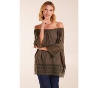 Blue Vanilla Women's Round Neck Detail Blouse in Khaki | Size: Small/Medium
