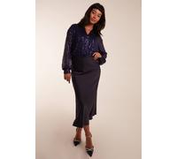 Blue Vanilla Women's Satin Bias Midi Skirt in Navy | Size: 16