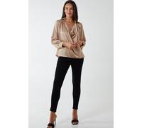 Blue Vanilla Women's Satin Feel Cowl Neck Blouse in Beige | Size: Small/Medium