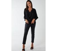 Blue Vanilla Women's Satin Feel Cowl Neck Blouse in Black | Size: Small/Medium