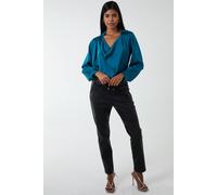 Blue Vanilla Women's Satin Feel Cowl Neck Blouse in Bottle Green | Size: Small/Medium