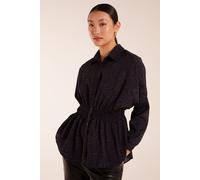 Blue Vanilla Leopard Print Shirred Waist Shirt - S - Navy