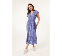 Blue Vanilla Women's Shirred Waist Blue Short Sleeve V-neck Midi Dress | Size: Small/Medium