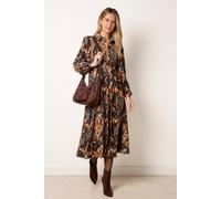 Blue Vanilla Women's Shirred Waist Brown Long Sleeve Button Up Collar Midi Dress | Size: Large/XL