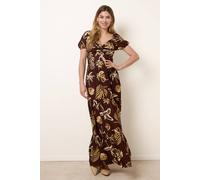 Blue Vanilla Shell Knot Front Puff Sleeve Midi Dress - S - Brown