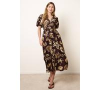 Blue Vanilla Tropical Button Through Midi Dress - S - Brown