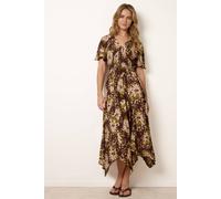 Blue Vanilla Women's Shirred Waist Brown Short Sleeve Slip On V-neck Midi Dress | Size: Large/XL