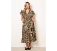Blue Vanilla Animal Double Frill Shirred Waist Midi Dress - M - Brown
