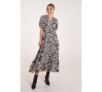 Blue Vanilla Women's Shirred Waist Button Front Puff Sleeve Midi Dress in Black | Size: Large