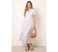 Blue Vanilla Embroidery Detail V-Neck Dress - L - Ivory
