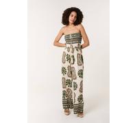 Blue Vanilla Women's Shirred Waist Khaki Sleeveless Off-The Shoulder Jumpsuit | Size: Medium/Large