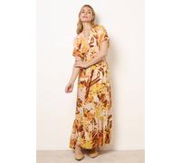Blue Vanilla Tropical V Front Shirred Waist Maxi Dress - L-XL - Multicoloured