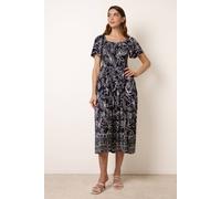 Blue Vanilla Shirred Drop Waist Midi Dress - S - Navy