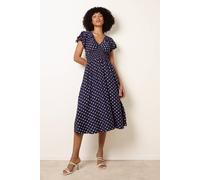 Blue Vanilla Women's Shirred Waist Navy Short Sleeve Slip On V-neck Midi Dress | Size: Medium/Large