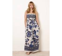 Blue Vanilla Flower Print Bandeau Maxi Dress - S-M - Navy