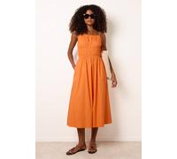 Blue Vanilla Ruched Binding Strappy Midi Dress - M - Orange