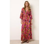 Blue Vanilla Tropical Print V-Neck Maxi Dress - S-M - Pink
