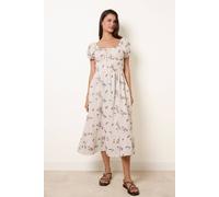 Blue Vanilla Embroidery Milkmaid Midi Dress - S - Stone