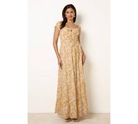 Blue Vanilla Women's Yellow Double Front Tie Shirred Ditsy Floral Maxi Dress | Size: Medium Blue Vanilla Yellow M