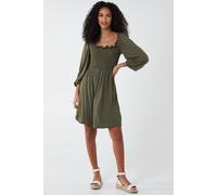 Blue Vanilla Women's Square Neck Gathered Bust Jersey Dress in Khaki | Size: Small