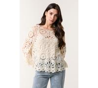 Blue Vanilla Women's Stone Crochet Top With Flared Sleeves Blue Vanilla Stone One Size