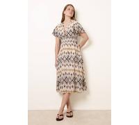 Blue Vanilla Embroidered Wrap Front Midi Dress - L-XL - Stone