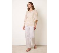 Blue Vanilla Floral Lace Butterfly Sleeve Blouse - S-M - Stone