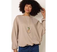 Blue Vanilla Women's Stone Necklace Round Neck Elasticated Hem & Sleeve Top Blue Vanilla Stone One Size