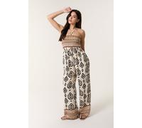 Blue Vanilla Print Strapless Bandeau Shirred Jumpsuit - Stone - M-L